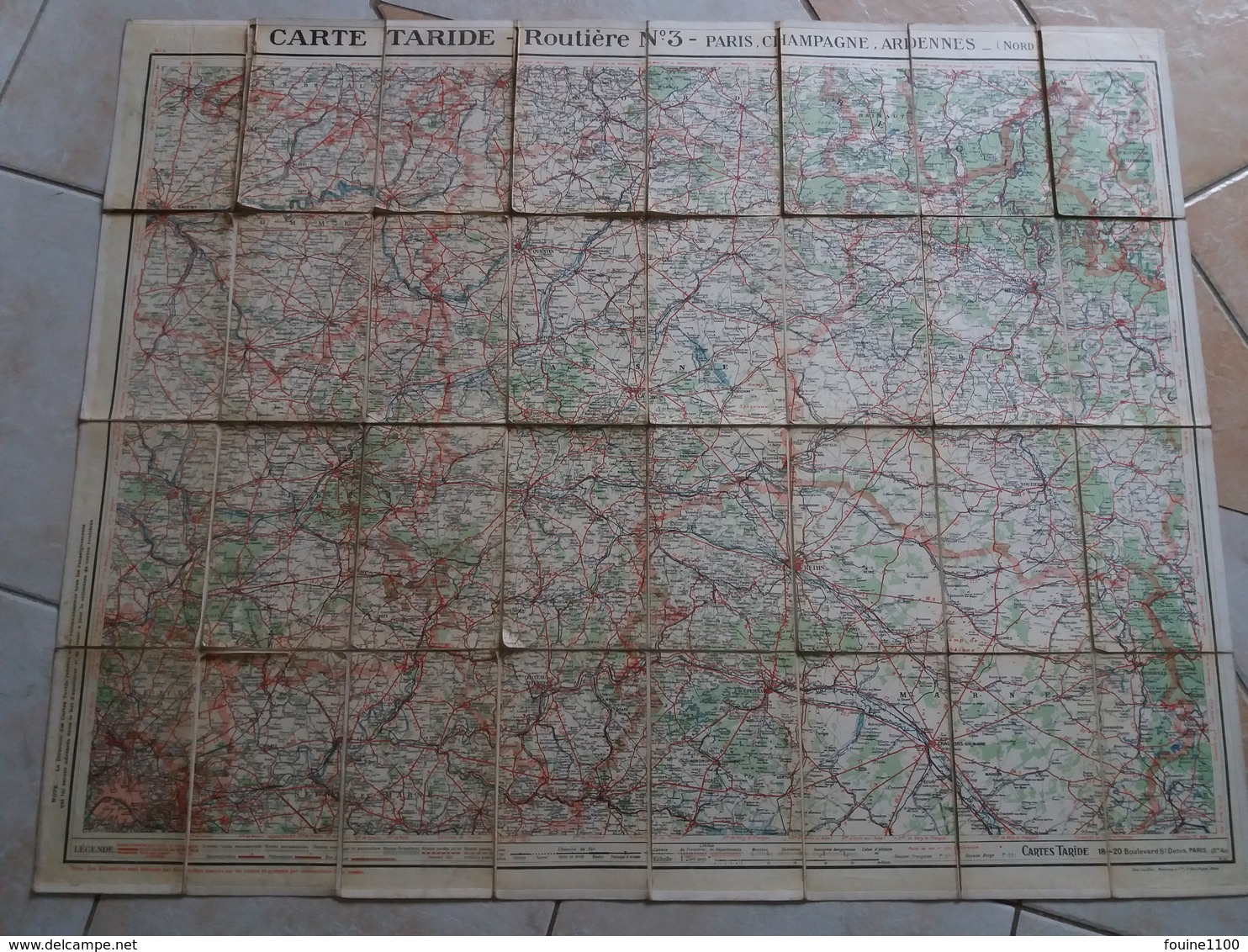 Carte  TARIDE Routière N° 3 Paris Champagne Ardennes   ( Sur Toile / Ou Carte Toilée ) - Roadmaps