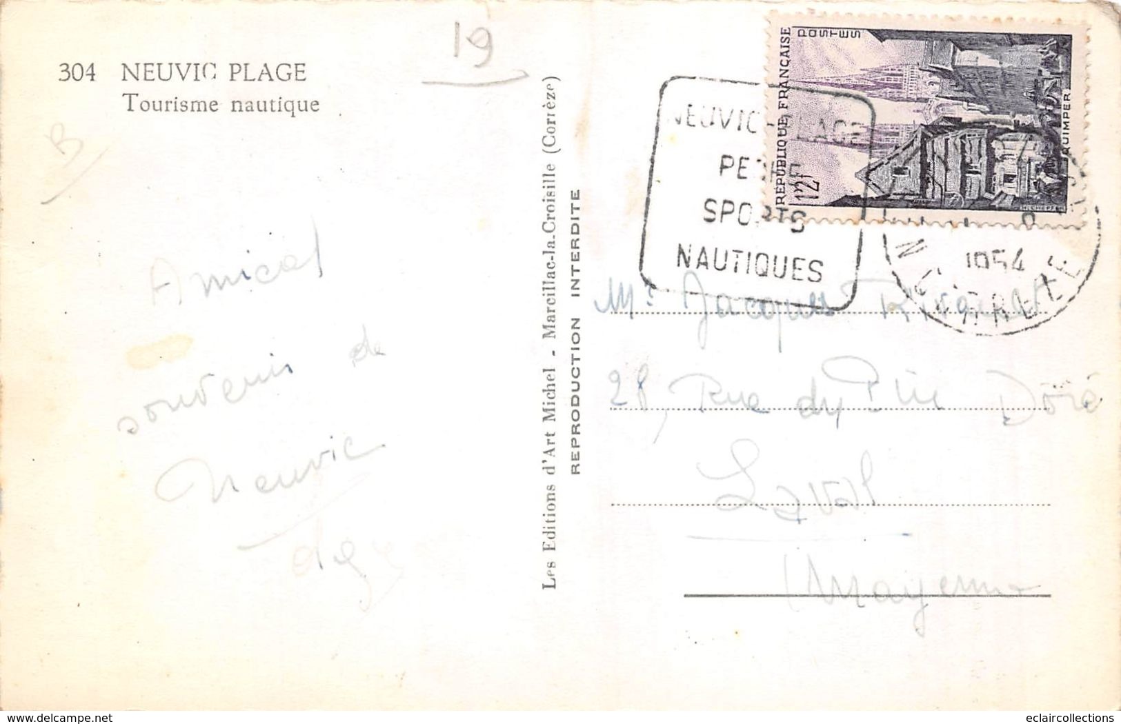 Neuvic        19     Tourisme Nautique   1954          (voir Scan) - Andere & Zonder Classificatie