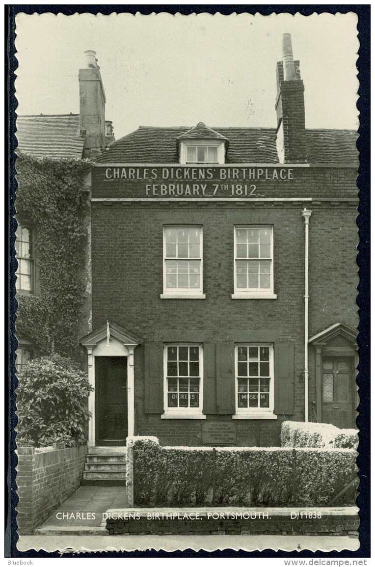 RB 1186 - 1958 Real Photo Postcard - Charles Dickens Birthplace Portsmouth Graphite Stamp - Portsmouth