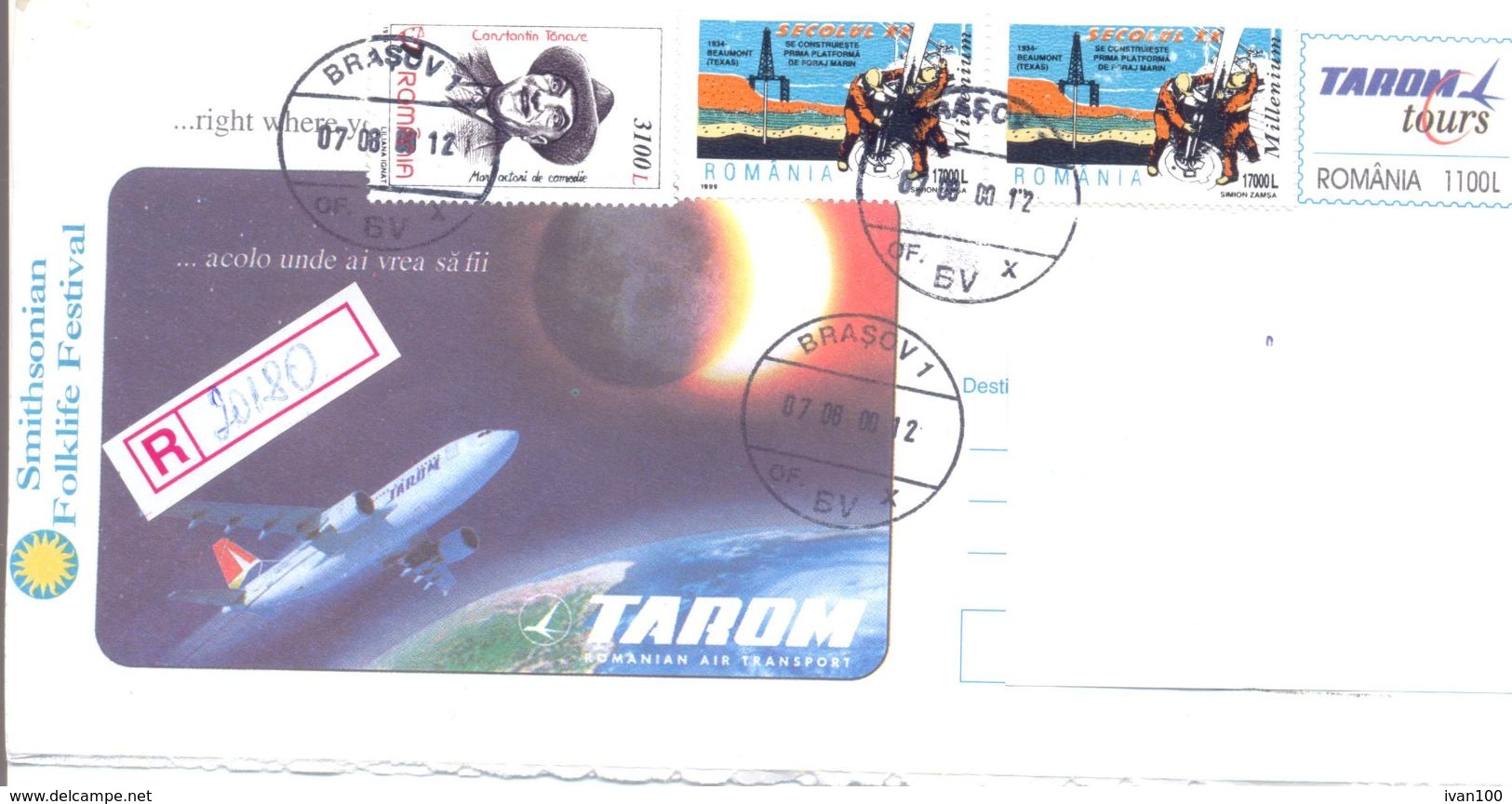 2000. Romania, The Letter Sent  By Registered Air-mail Post To Moldova - Brieven En Documenten