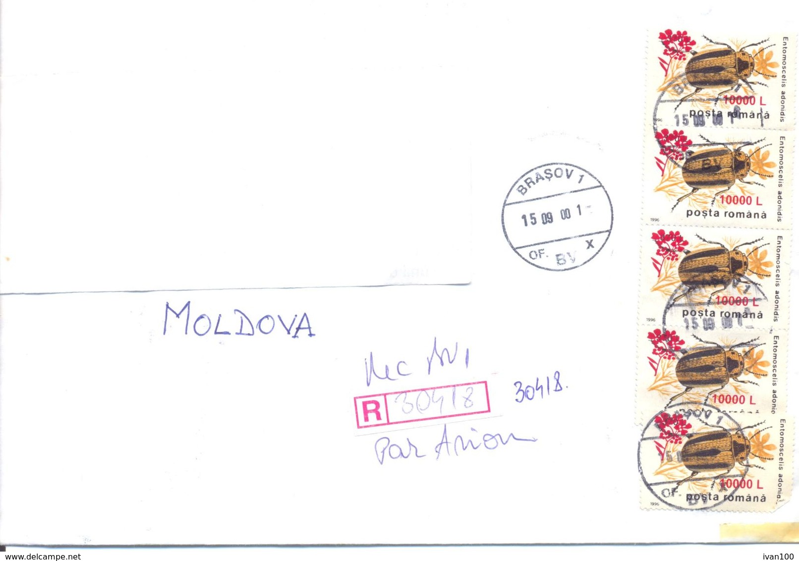 2000. Romania, The Letter Sent  By Registered Air-mail Post To Moldova - Brieven En Documenten