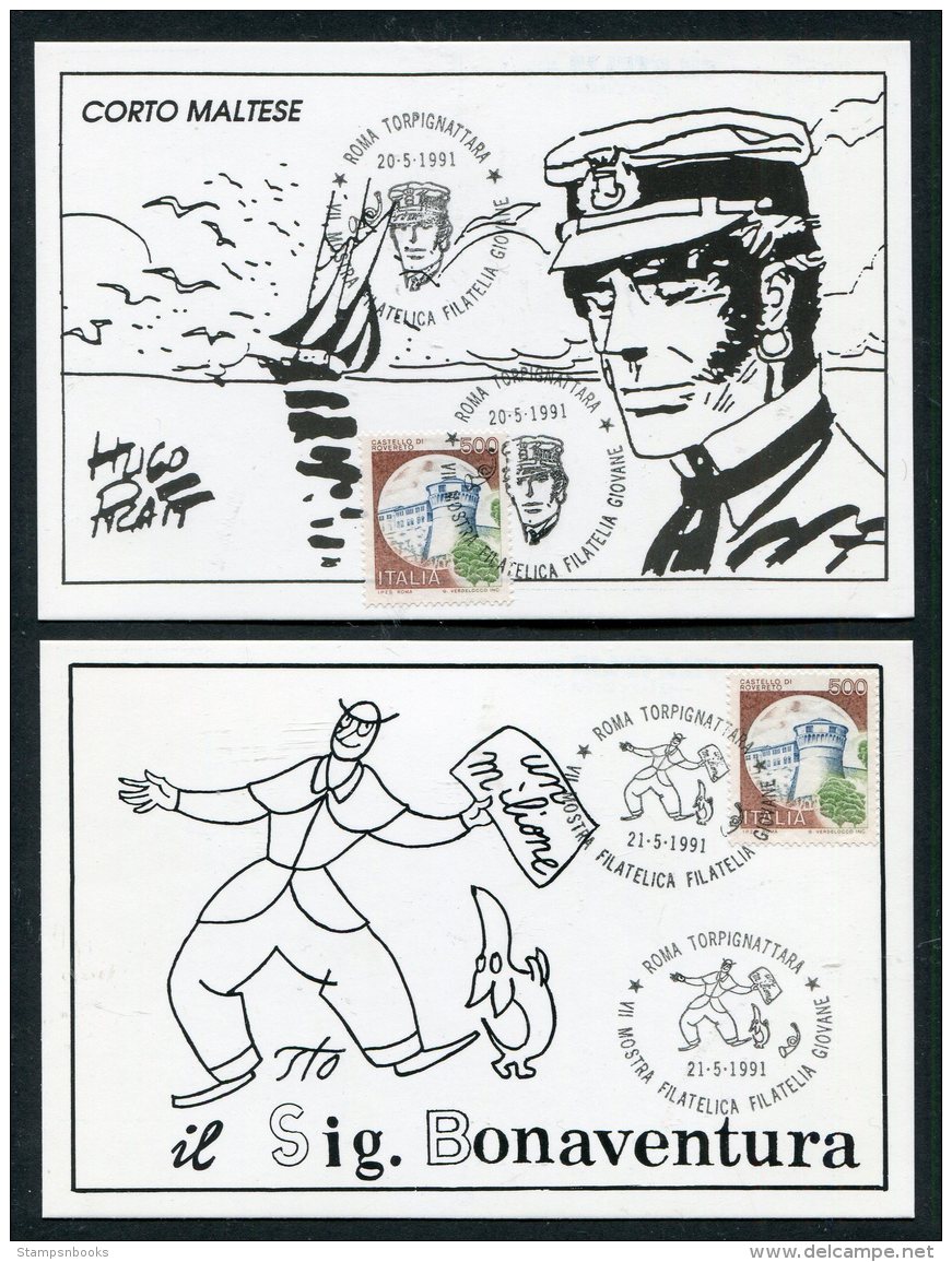 1991 Italy 6 X Roma Mostra Filatelica Cartoon Filatelia Giovane Postcards Corto Maltese, Tex Cowboy,Spiderman,Ken Parker - Comics