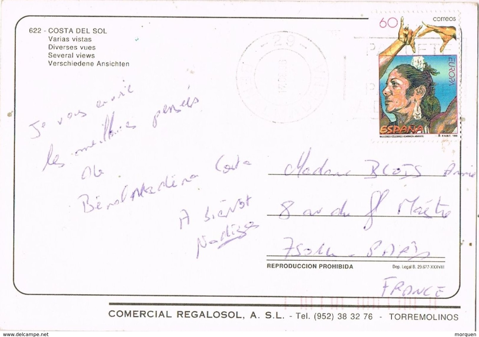 27193. Postal  BENALMADENA (Malaga) 1996. Stamp Lola Flores - Cartas & Documentos