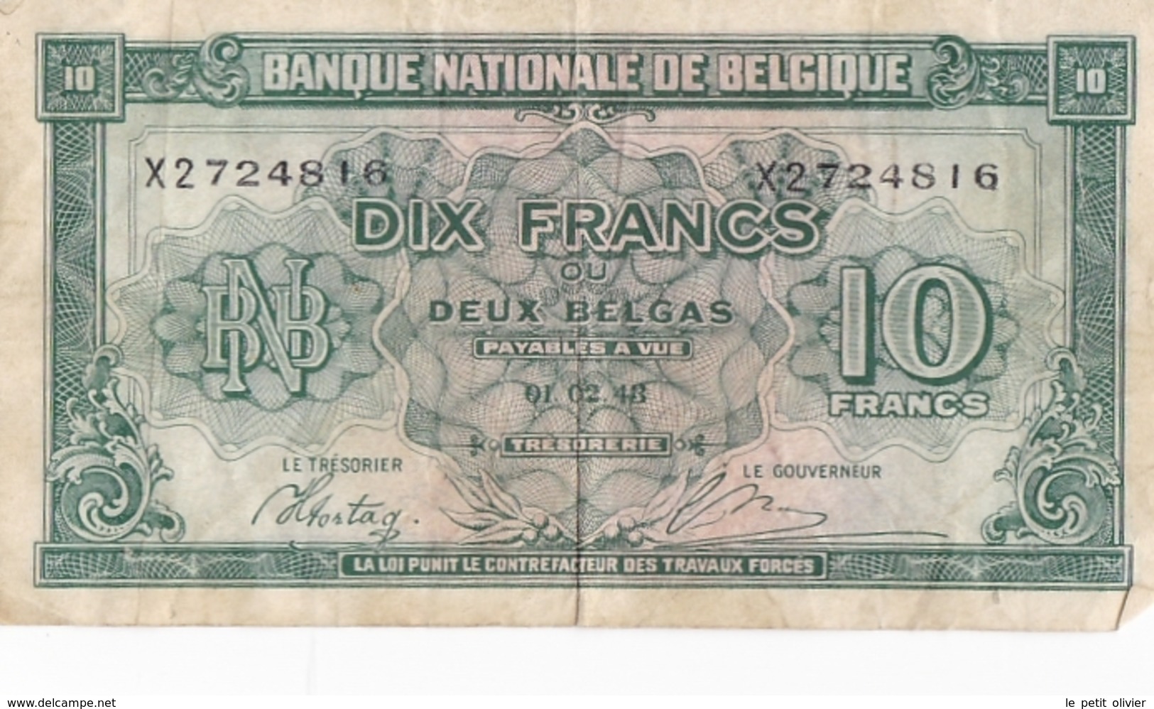 BELGIQUE BILLET DE 10 FRANCS / 2 BELGAS 1943 ALPHABET / X - 10 Francs-2 Belgas