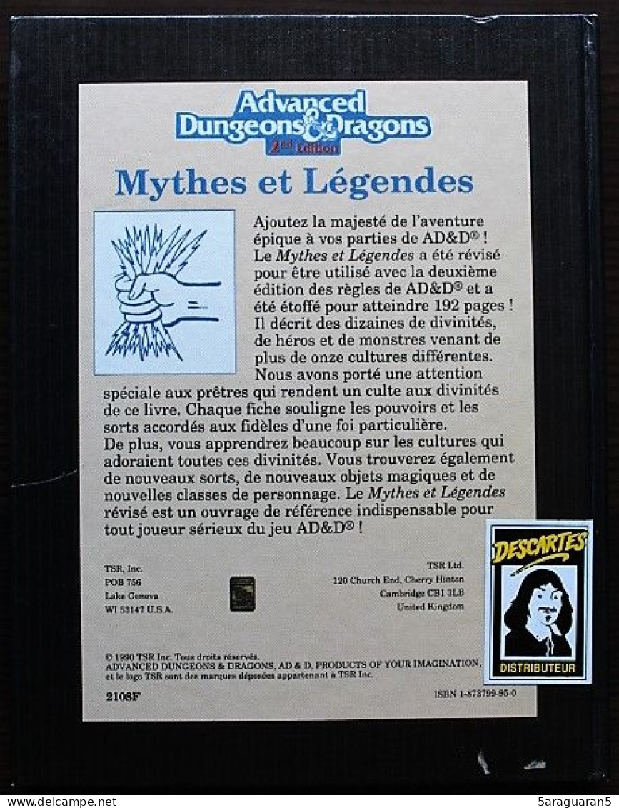 ADVANCED DUNGEONS ET DRAGONS - AD&D - Mythes Et Légendes - TSR 1990 - Dungeons & Dragons