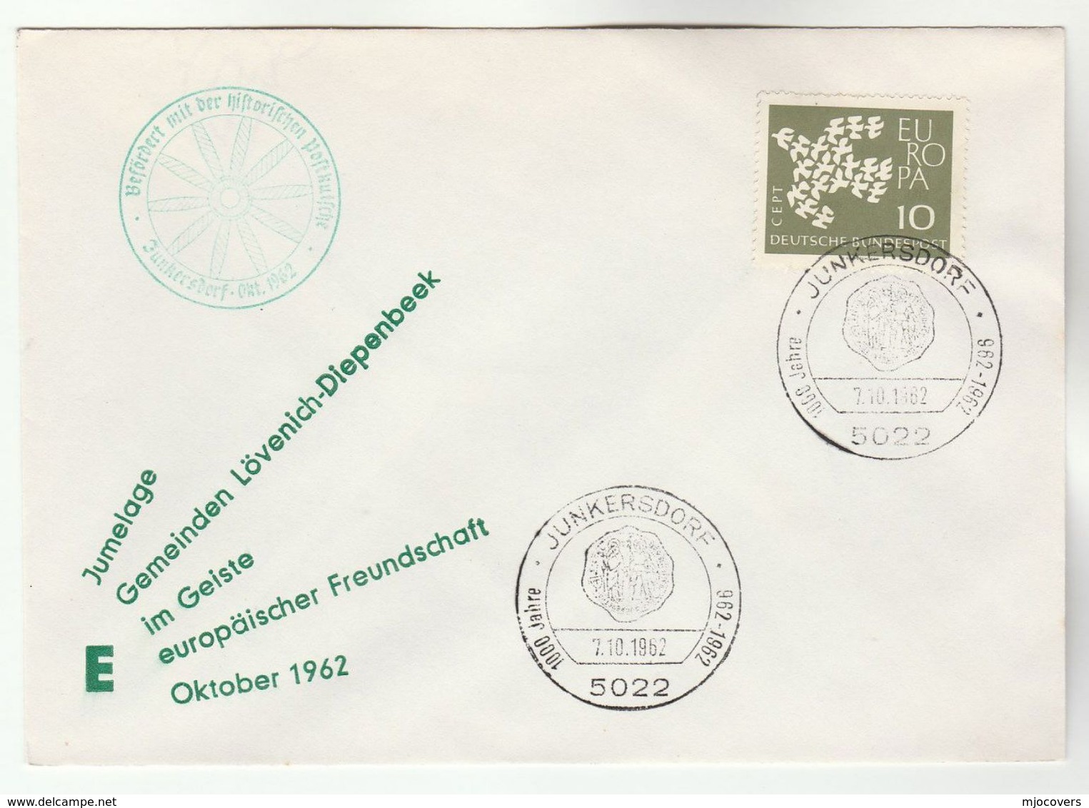 1962 Junkesdorf GERMANY COVER  EUROPA Stamps  EVENT COVER - 1962