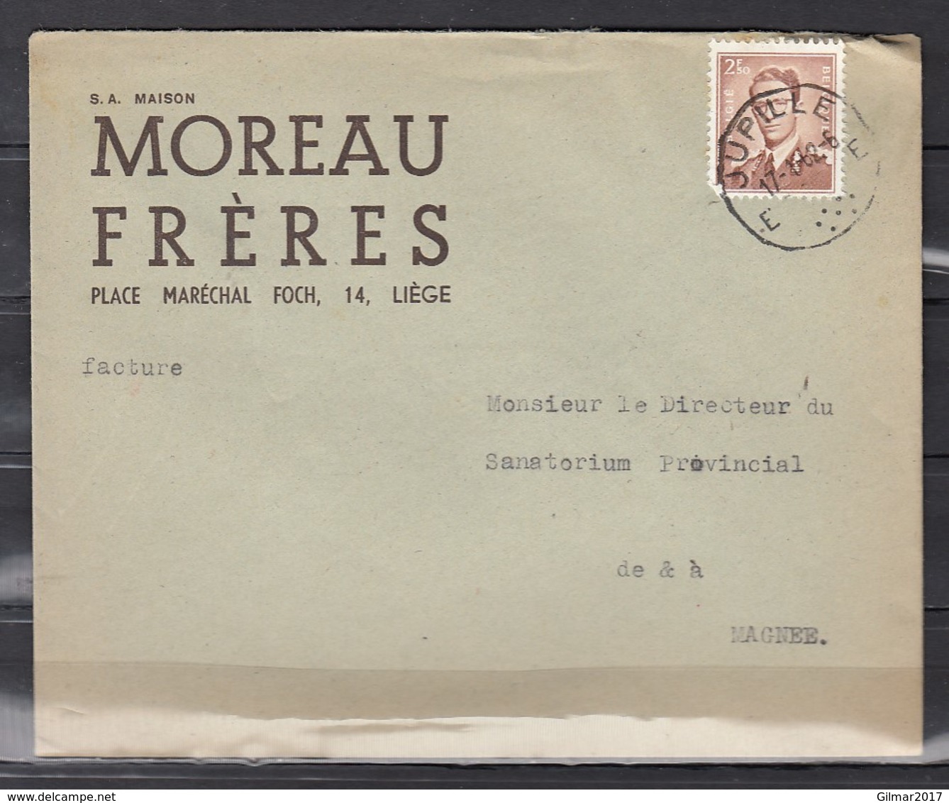 Brief Met Stempel Jupille Naar Magnee Moreau Fréres - 1953-1972 Occhiali