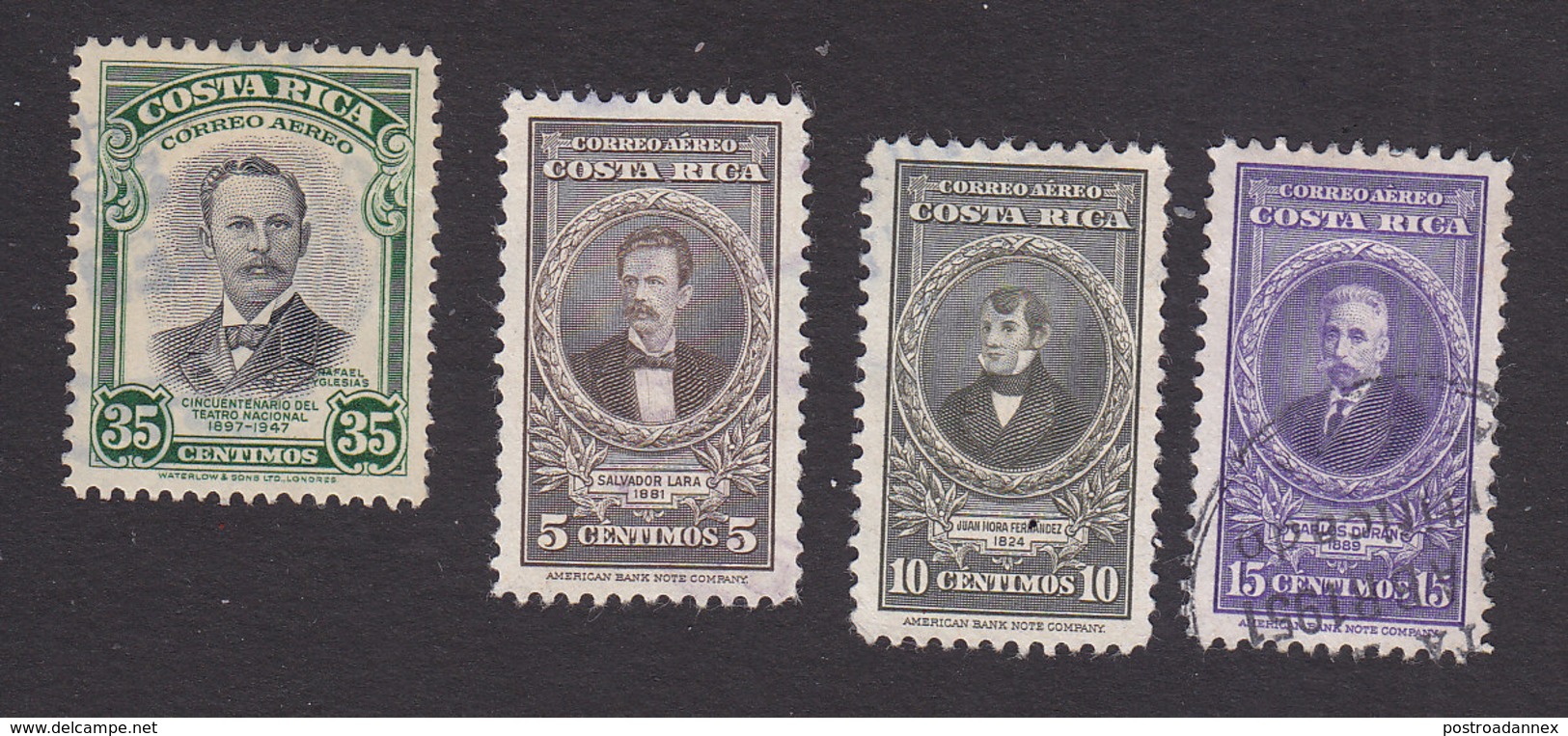 Costa Rica, Scott #C170, C179-C181, Used, Rafael Iglesias, Lara, Duran, Issued 1948 - Costa Rica