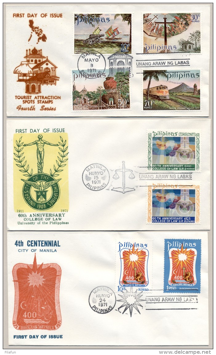 Pilipinas / Phillipines - 1971 - 3 FDC's - No Address - Tourism, Law - Filippijnen