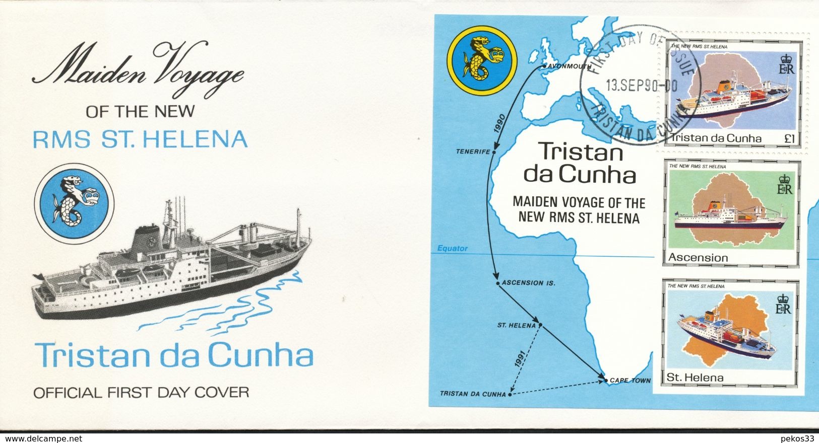 Tristan Da Cunha  - Mi.Nr. 499  BLOCK  22   FDC  Indienststellung Der Neuen RMS „St. Helena“  1990 - Tristan Da Cunha