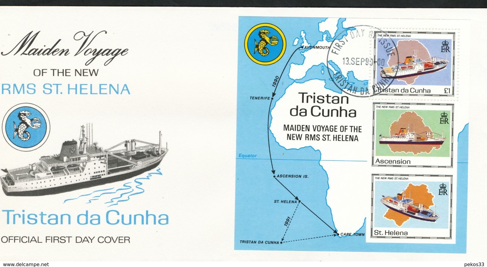 Tristan Da Cunha  - Mi.Nr. 499  BLOCK  22   FDC  Indienststellung Der Neuen RMS „St. Helena“  1990 - Tristan Da Cunha