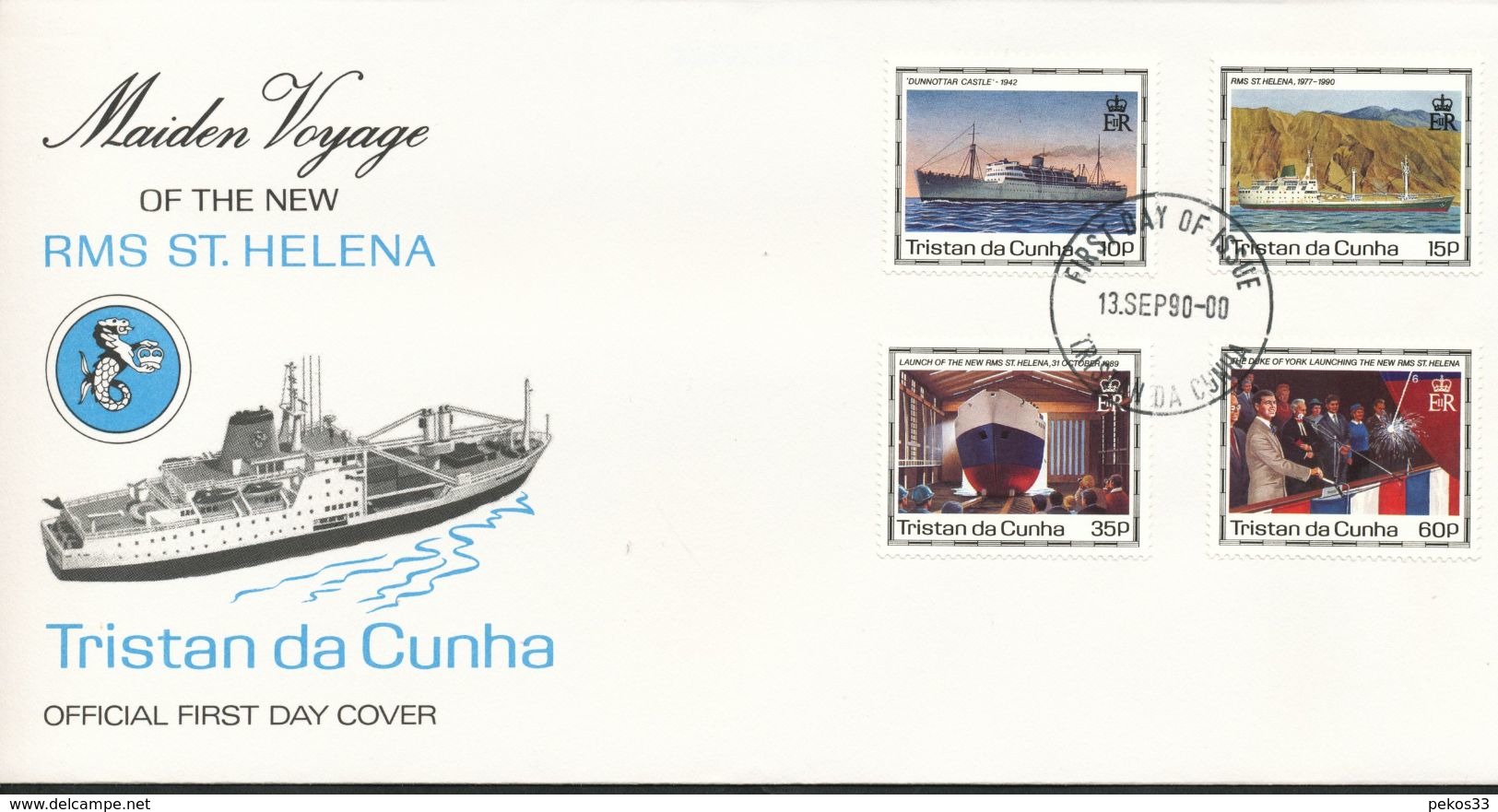 Tristan Da Cunha  - Mi.Nr. 495 - 498   FDC     Indienststellung Der Neuen RMS „St. Helena  1990 - Tristan Da Cunha