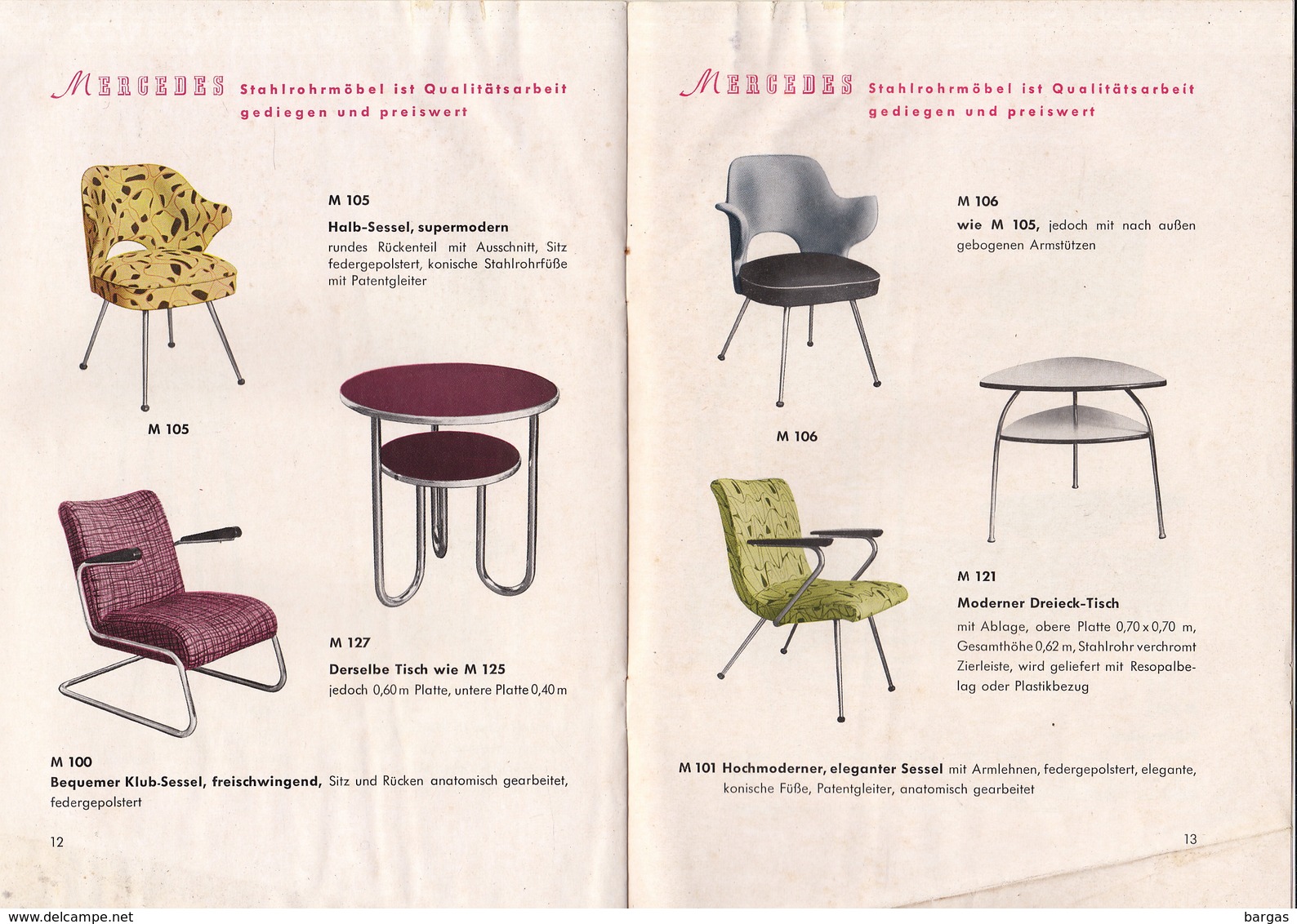 Catalogue Mobilier Design Coiffeur Bureau Chaise Table Fauteuil ... MERCEDES Grunberg Hessen Allemagne Année 50/60 - Andere & Zonder Classificatie