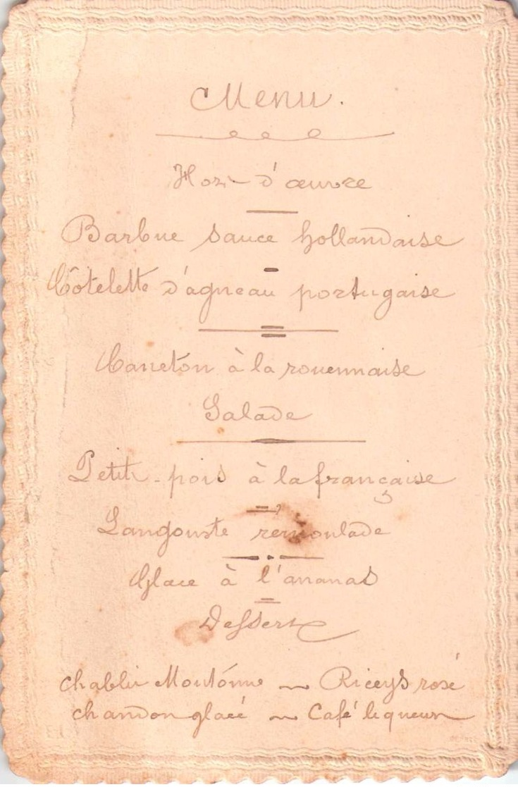 Lot De 5 Menus Gauffrés - Scans Recto-verso - Ex-libris