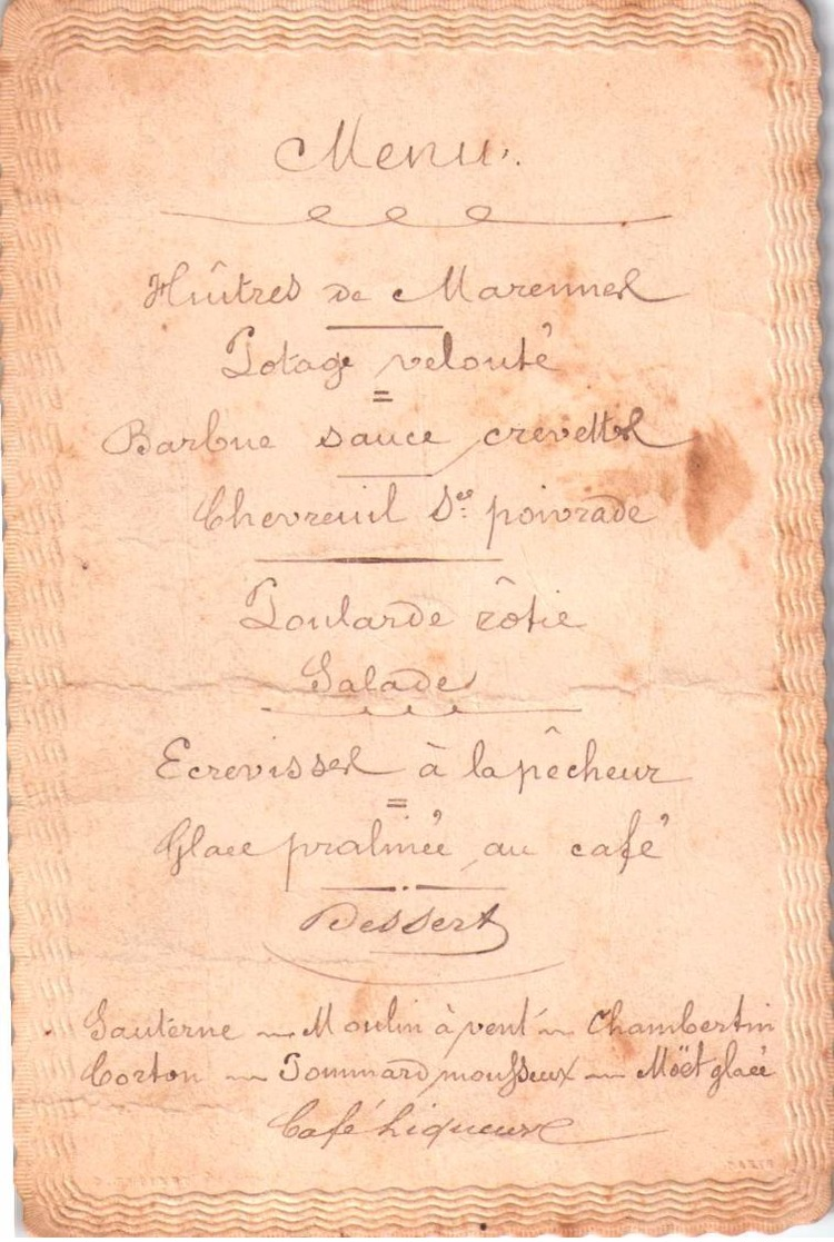 Lot de 5 Menus gauffrés - Scans recto-verso