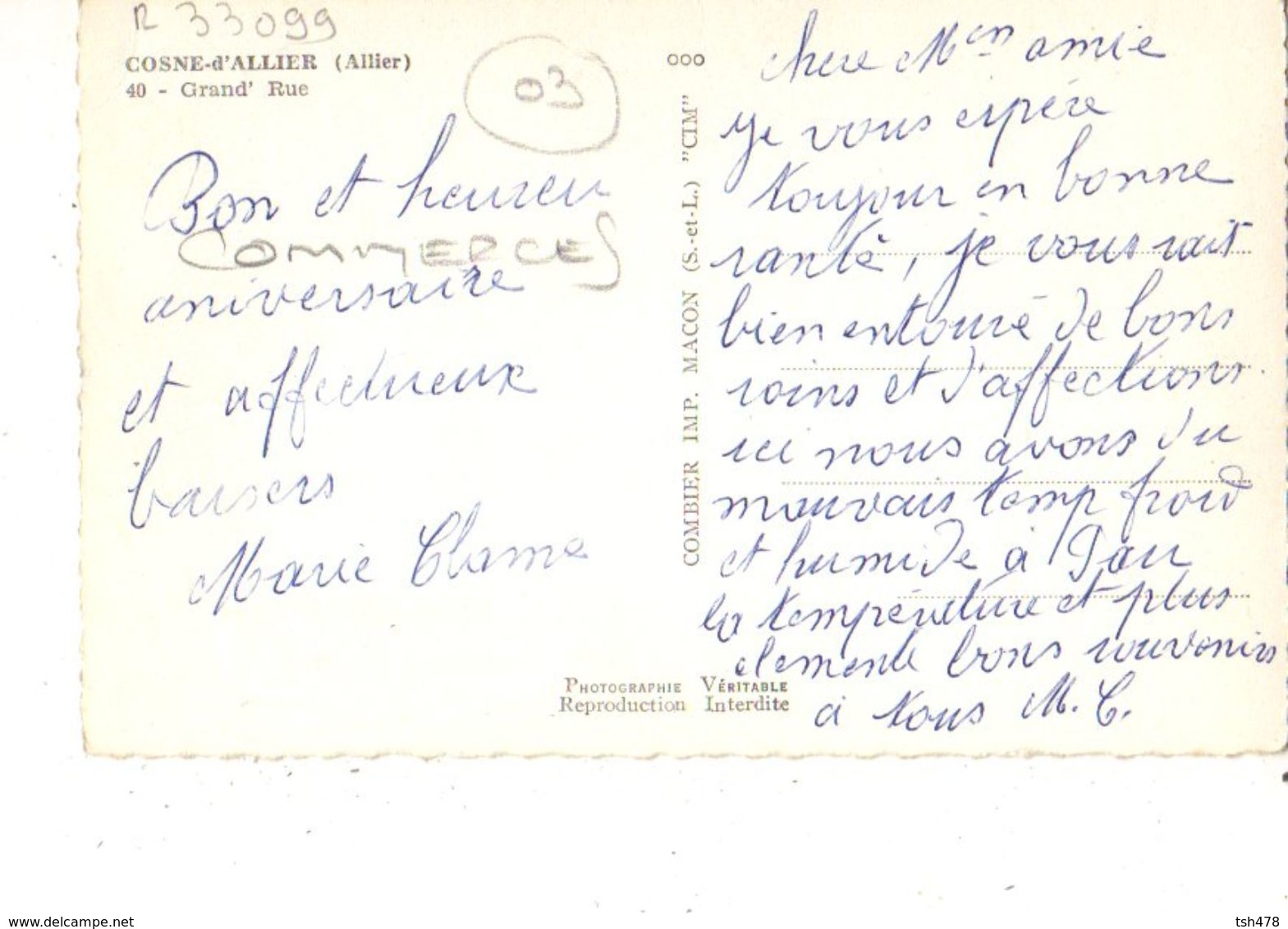 03----COSNE-d'ALLIER--grand' Rue--( Voiture Traction + Coiffeurs + Pompe à Essence )( Peu Courante )--voir 2 Scans - Other & Unclassified