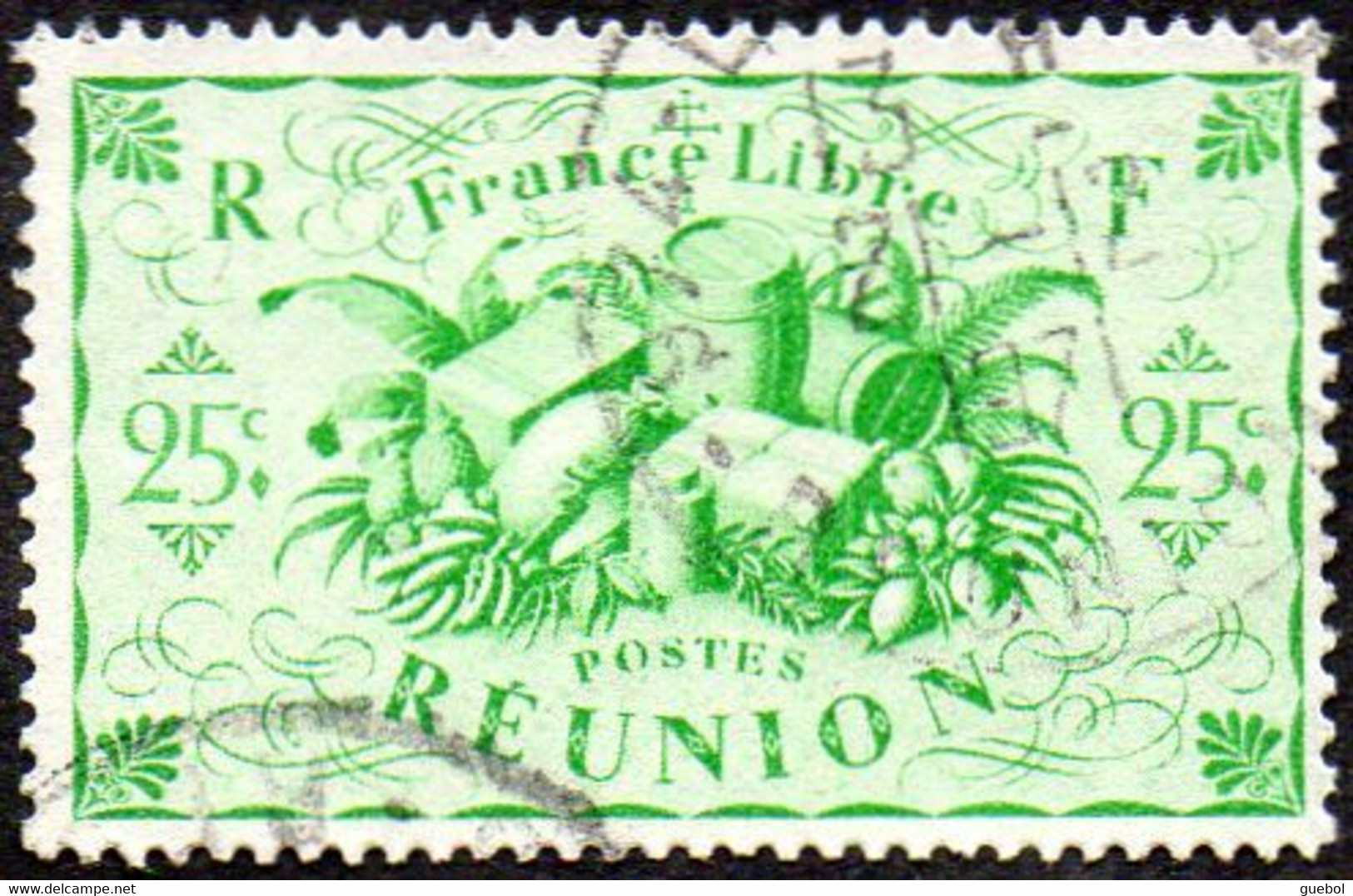 Réunion Obl. N° 235 - Détail De La Série De LONDRES - Productions - 25 Cts Vert-jaune - Oblitérés