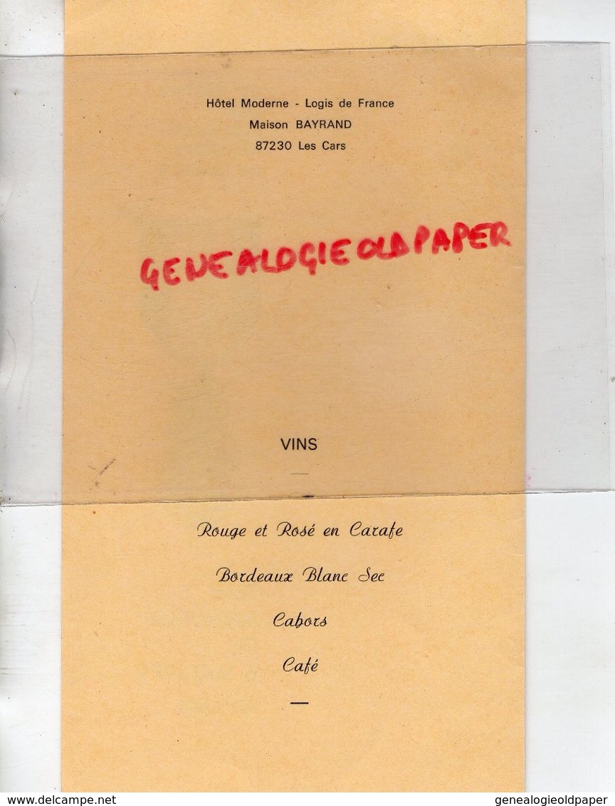 87- LES CARS- RARE MENU HOTEL MODERNE-MAISON BAYRAND-FETE ANNUELLE 6 MAI 1979- 45 E SECTION MEDAILLES MILITAIRES LIMOGES - Menükarten