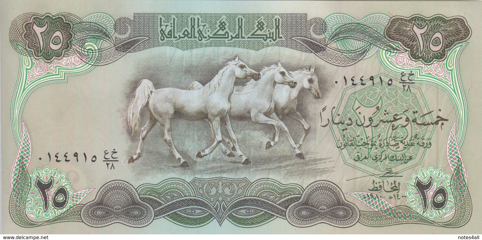 IRAQ 25 DINAR 1980 P-66b LARGE HORSES NOTE UNC */* - Irak