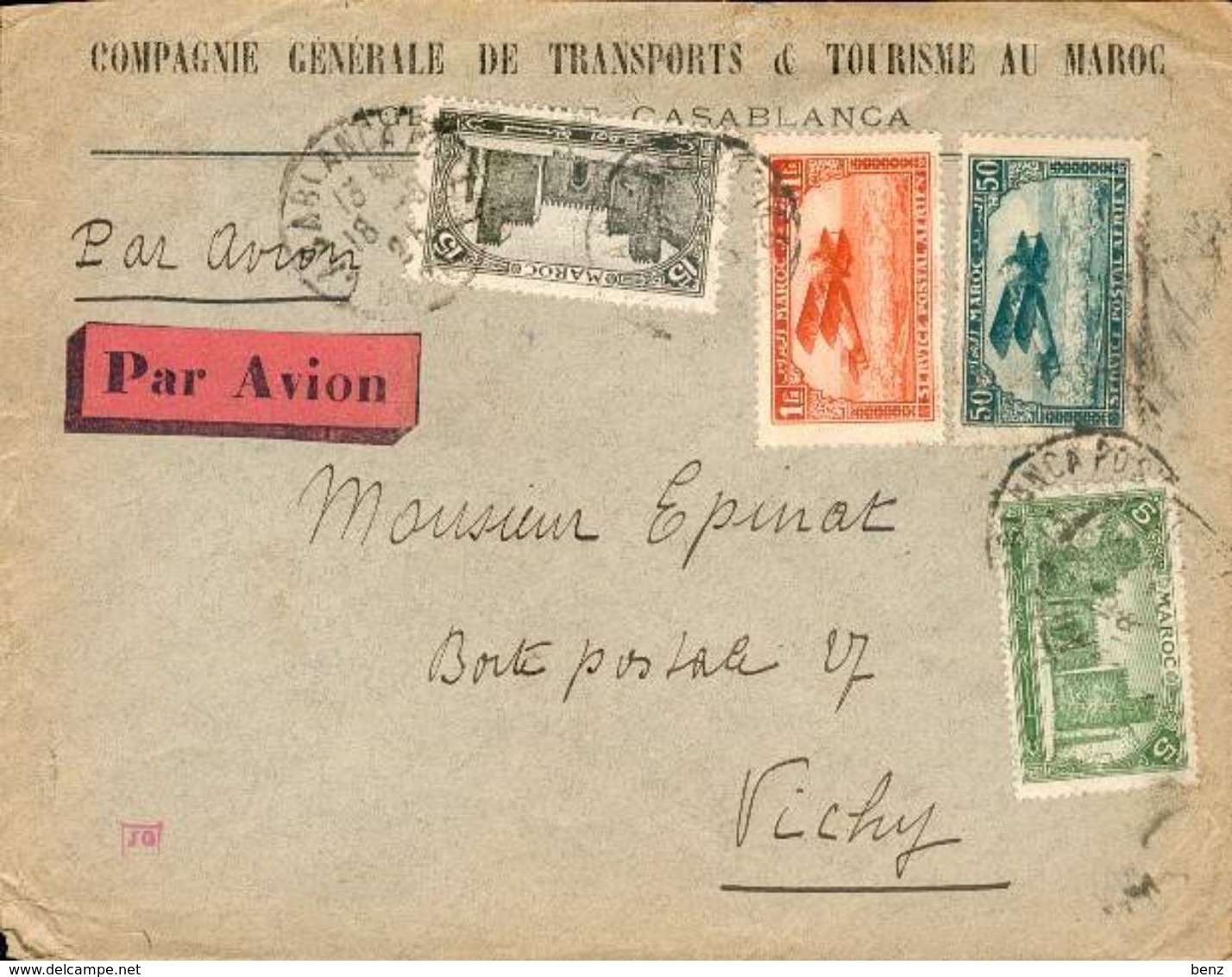 MAROC LETTRE PAR AVION CASABLANCA 1925 Pour VICHY TB - Covers & Documents