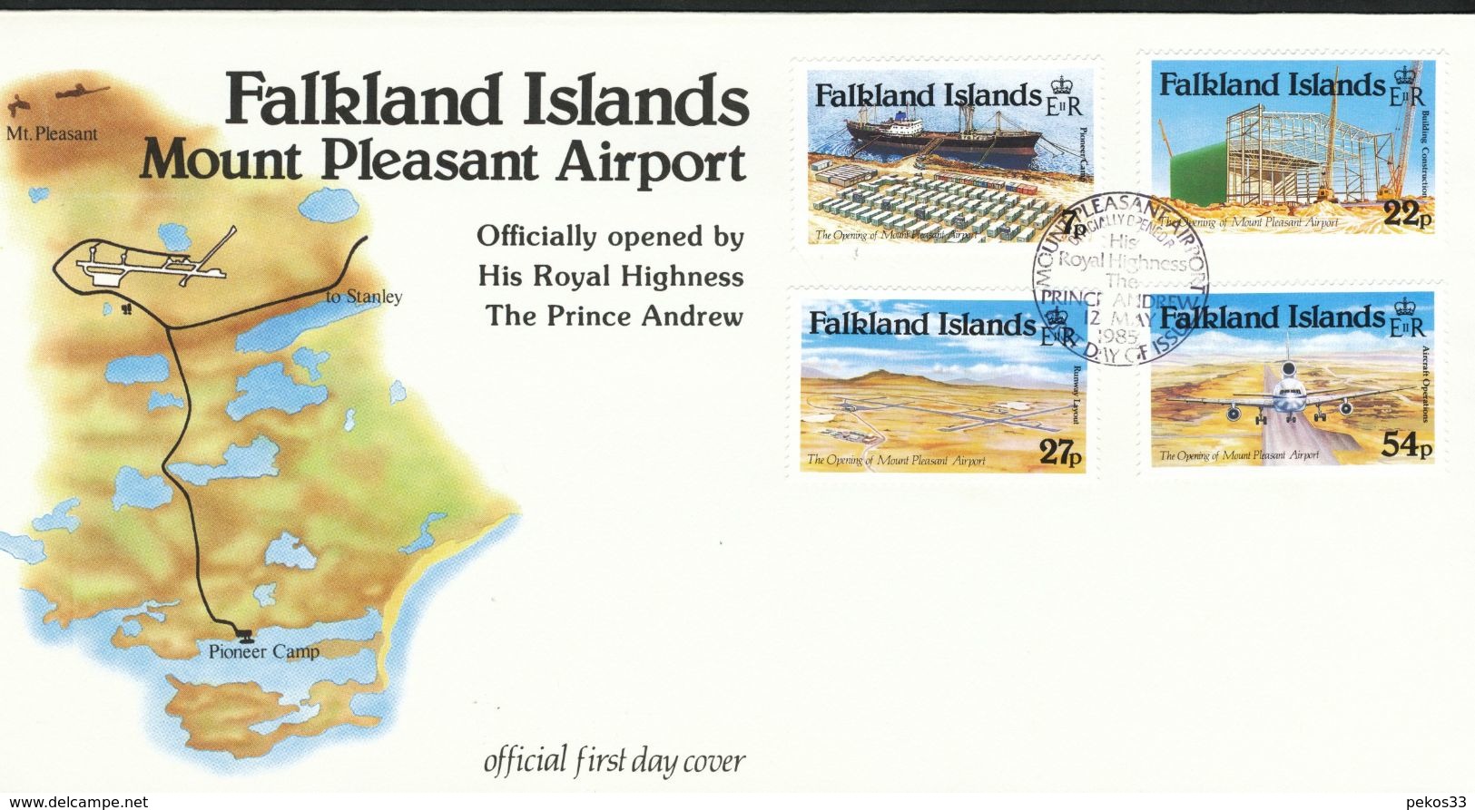 Falklandinseln  Mi.Nr.  423 -426 -   FDC    Eröffnung Des Flughafens Mount Pleasant.  1985 - Falklandinseln