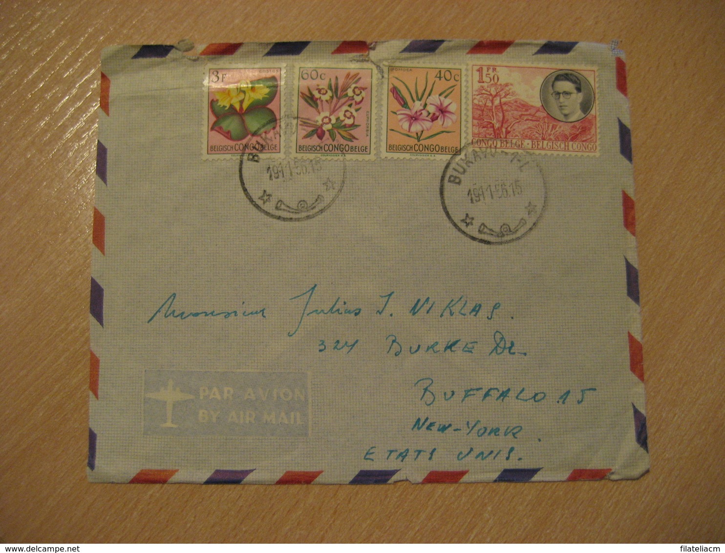 BUKAVU 1956 To USA 4 Stamp On Damaged Cover Belgish CONGO Kinshasa Belga Belgium - Lettres & Documents