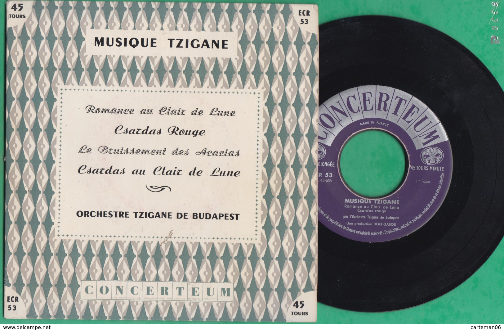45 T - Musique Tzigane - Orchestre Tzigane De Budapest - Romance Au Clair De Lune - Concerteum - Musiche Del Mondo