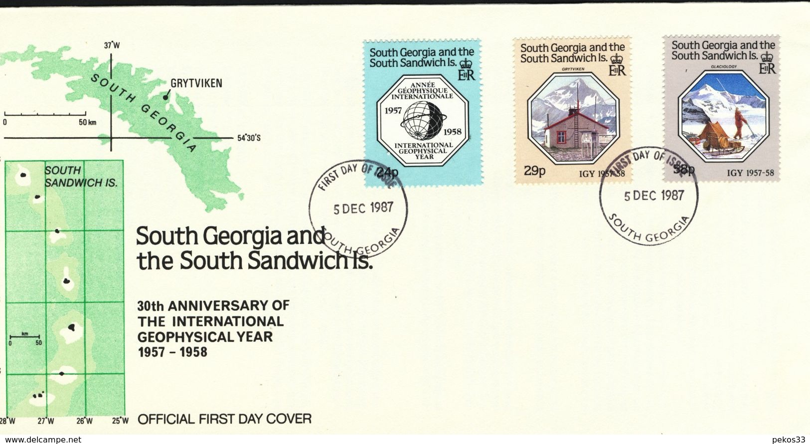 Süd-Georgien Und Die Süd-Sandwich-Inseln - Mi.Nr.  165 -167  -  FDC  30. Jahrestag  1987 - Géorgie Du Sud