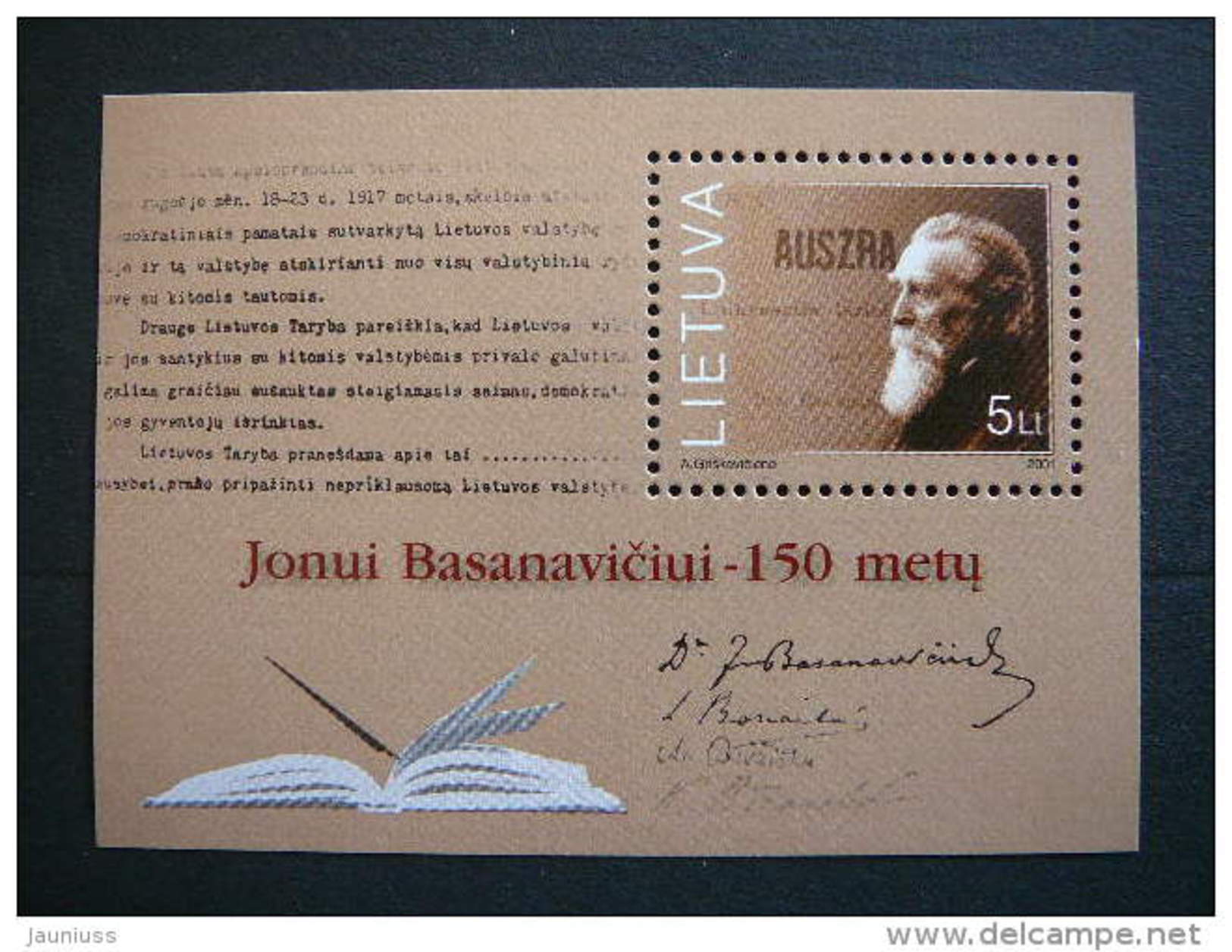 150th Birth Anniversary Of J. Basanavichus # Lietuva Litauen Lituanie Litouwen Lithuania 2001 MNH # Mi. 779 Block 24 - Lithuania