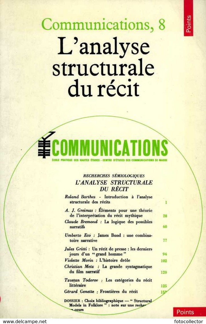 L'analyse Structurale Du Récit In Communications N° 8 (ISBN 2020058375 EAN 9782020058377) - 18 Ans Et Plus