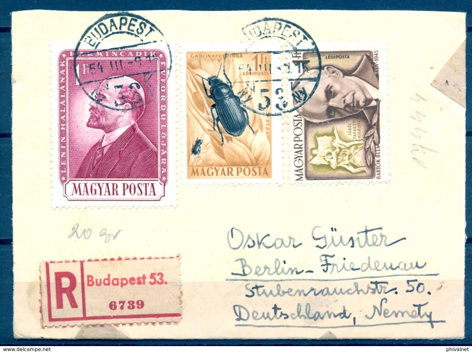 1954 , HUNGRIA , CERTIFICADO CIRCULADO ENTRE BUDAPEST Y BERLIN , LLEGADA AL DORSO. - Covers & Documents