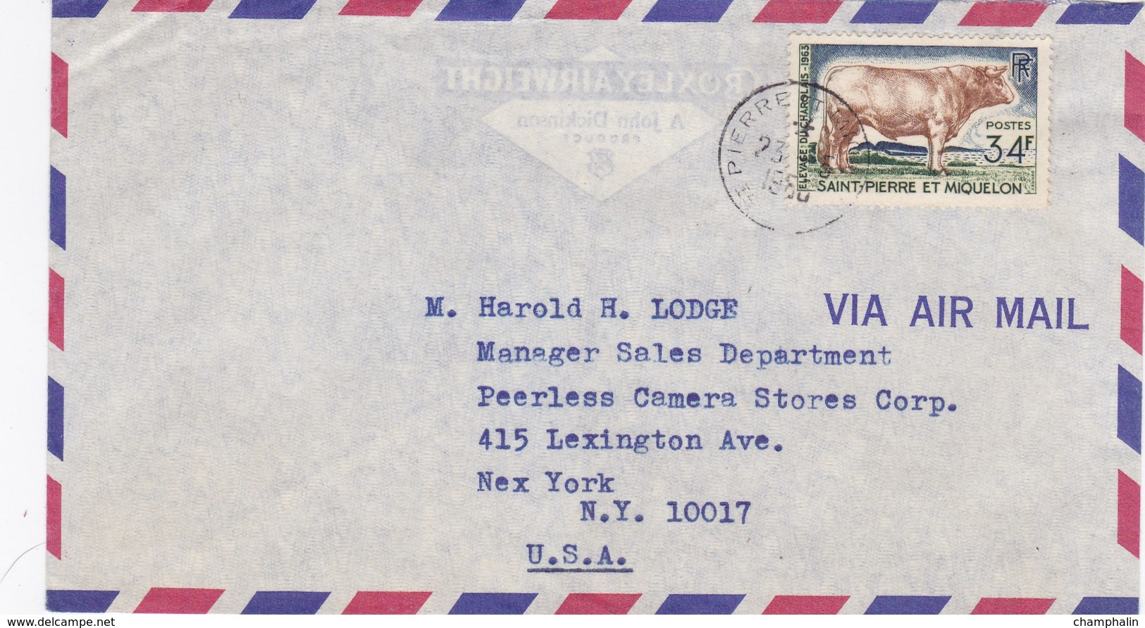 ESC De Saint-Pierre Et Miquelon (975) Pour New York (USA) - CAD 23 Mai 1965 - Timbre YT 375 - Lettres & Documents