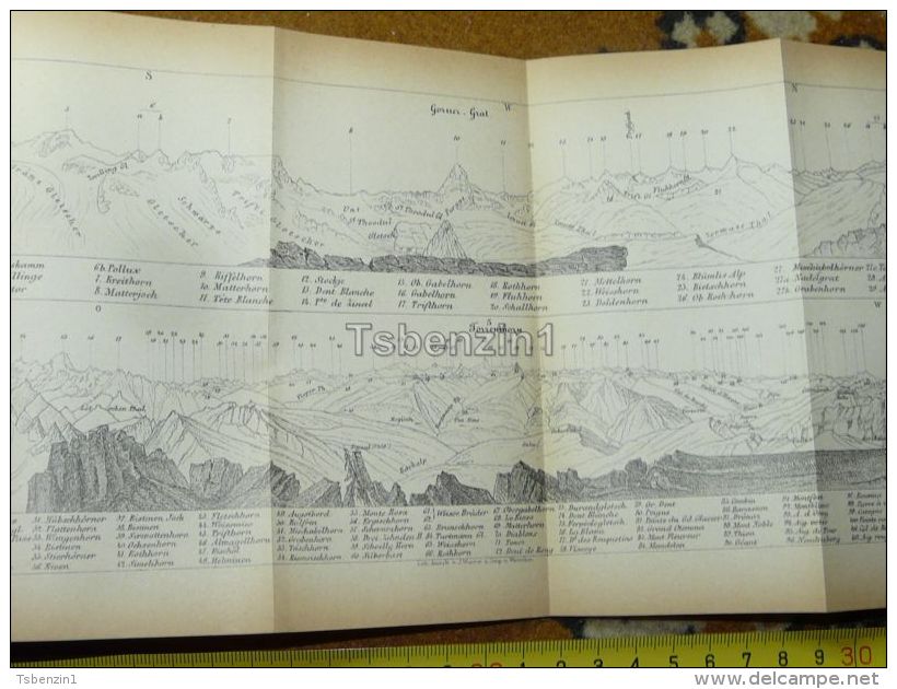 Torrenthorn Gornergrat Zermatt Thal Gletscher Switzerland Map Karte 1892 - Landkarten