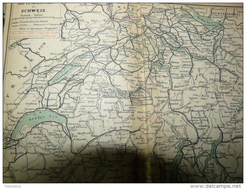 Genf Lausanne Locarno Luzern Schwyz Basel Schaffhausen Road Routen Switzerland Map Karte 1892 - Strassenkarten