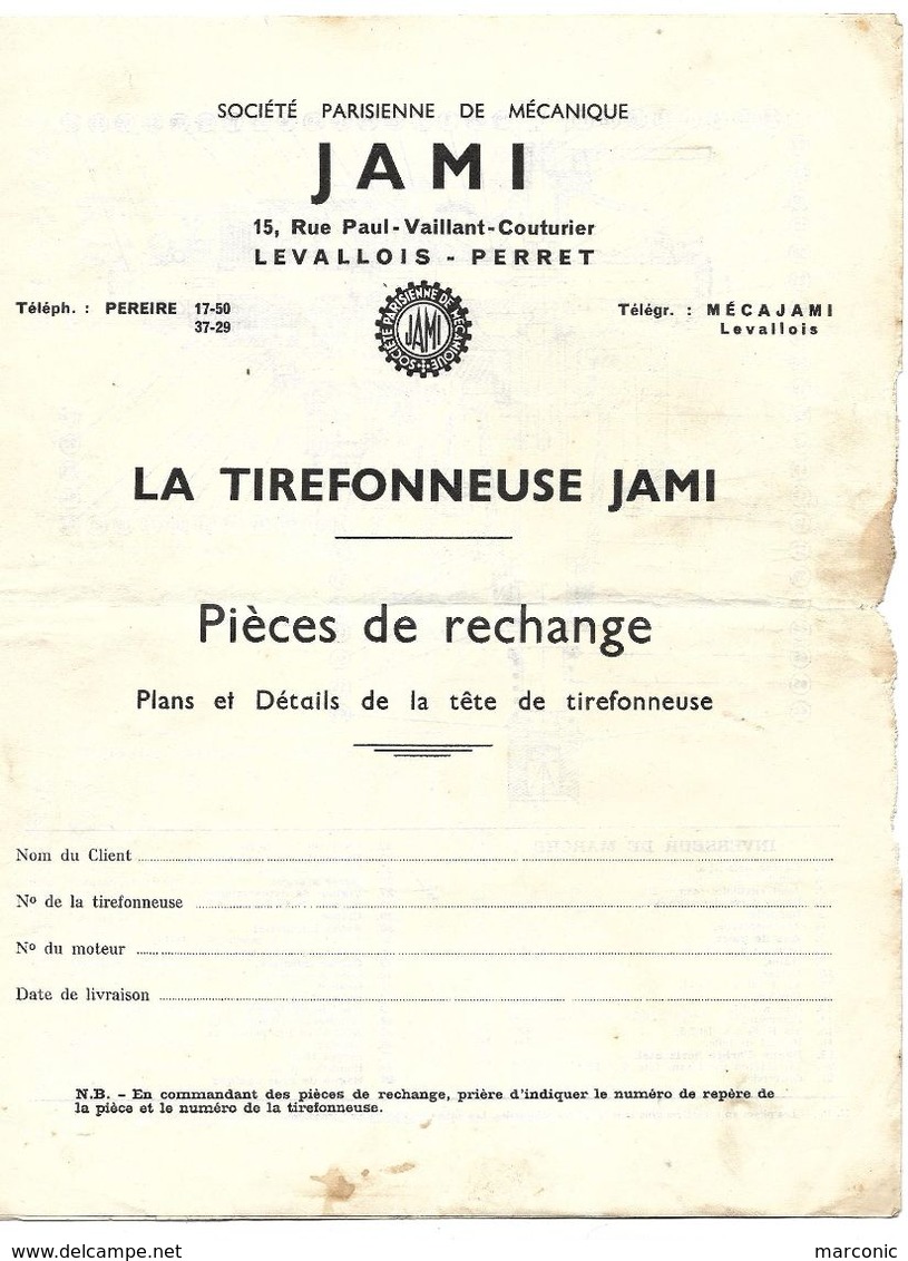 LA TIREFONNEUSE   J A M I  -  Pièces De Rechange, Plans Et Détails De La Tête De Tirefonneuse - Andere Geräte