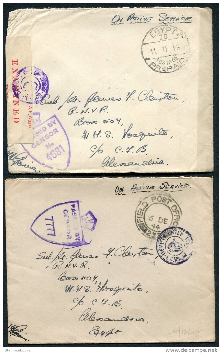 1944/5 Egypt 6 X Field Post Ofice Censor Covers - Sub Ltn James Clayton, HMS Mosquito.  Alexandria O.A.S., F.P.O. - Covers & Documents