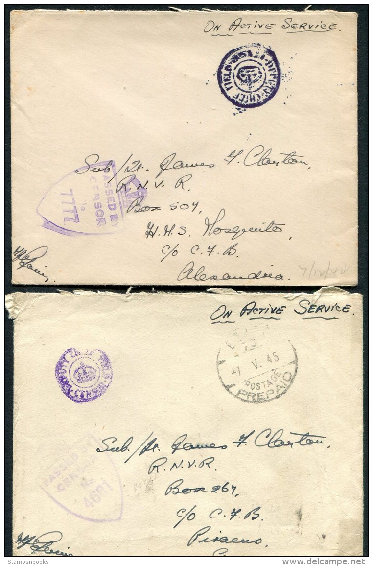 1944/5 Egypt 6 X Field Post Ofice Censor Covers - Sub Ltn James Clayton, HMS Mosquito.  Alexandria O.A.S., F.P.O. - Covers & Documents