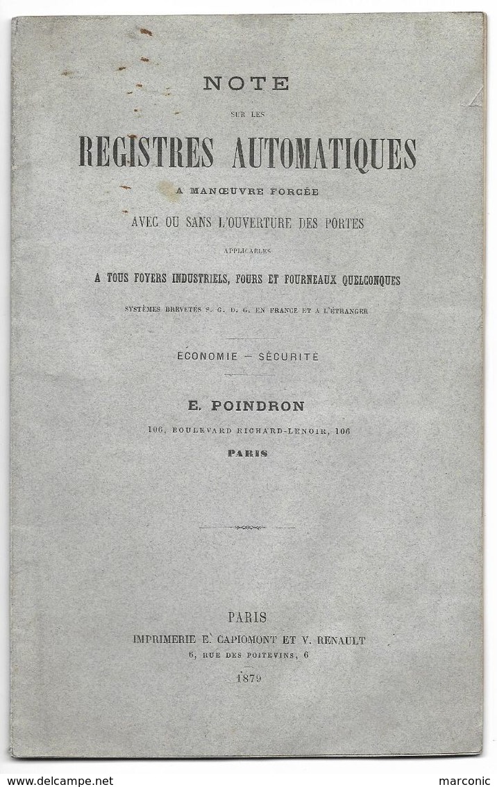 NOTE Sur Les REGISTRES AUTOMATIQUES A MANOEUVRE FORCEE Avec Ou Sans L'ouverture Des Portes - 1879 - Other Apparatus