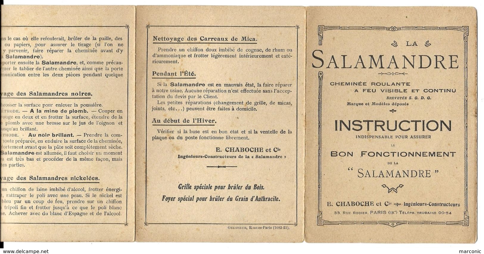 LA SALAMANDRE  -  INSTRUCTION Pour Assurer Le Bon Fonctionnement - Other Apparatus