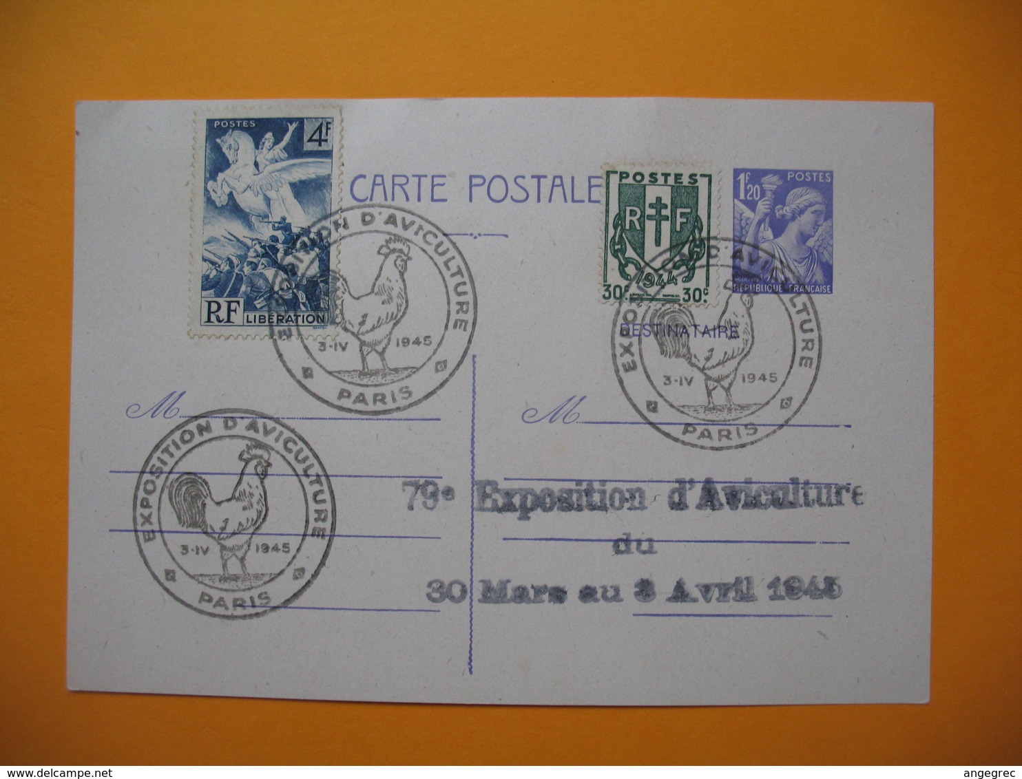 Entier Postal Sur La 79 ème  Exposition D'Aviculture En Date Du 3 Avril 1945 - Other & Unclassified