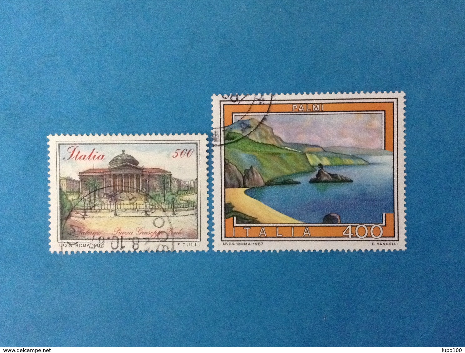 1987 ITALIA FRANCOBOLLI USATI STAMPS USED - PALERMO PIAZZA GIUSEPPE VERDI + TURISTICA PALMI - 1981-90: Usados