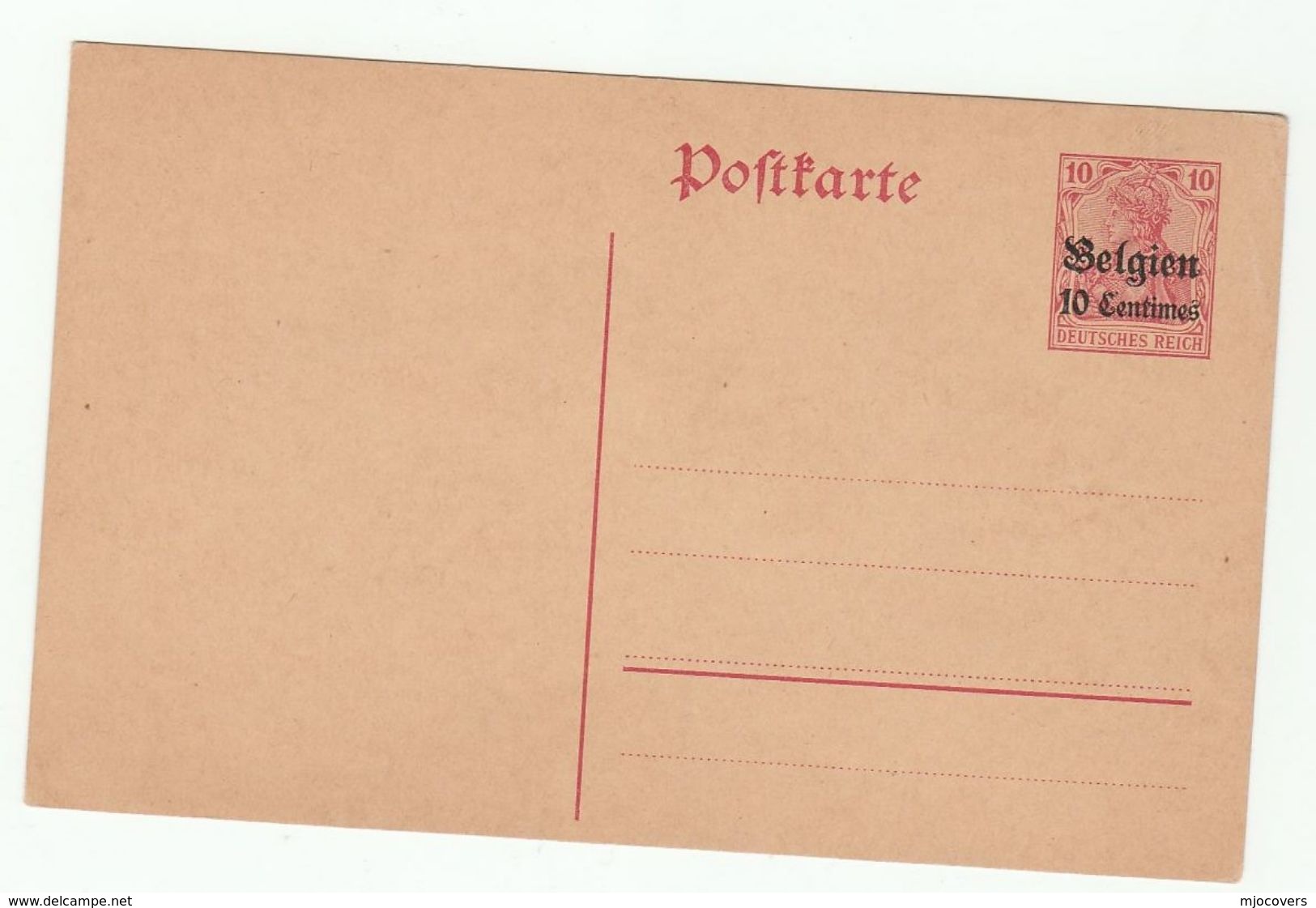 WWI BELGIUM OCCUPATION  GERMANY 4c Ovpt 10pf Postal STATIONERY CARD Stamps Cover - OC1/25 General Government