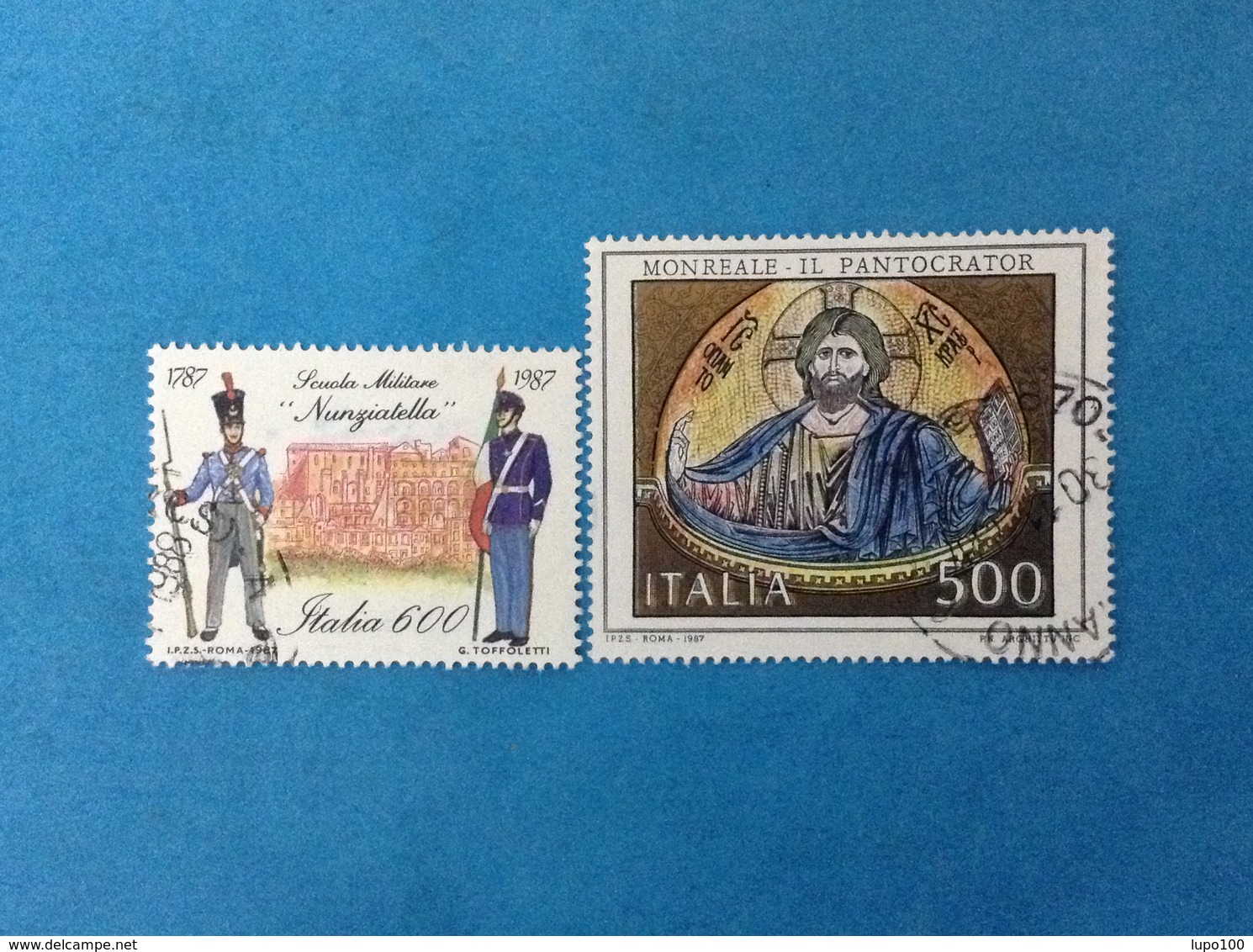 1987 ITALIA FRANCOBOLLI USATI STAMPS USED - SCUOLA MILITARE NUNZIATELLA  + MONREALE IL PANTOCRATOR - 1981-90: Usati