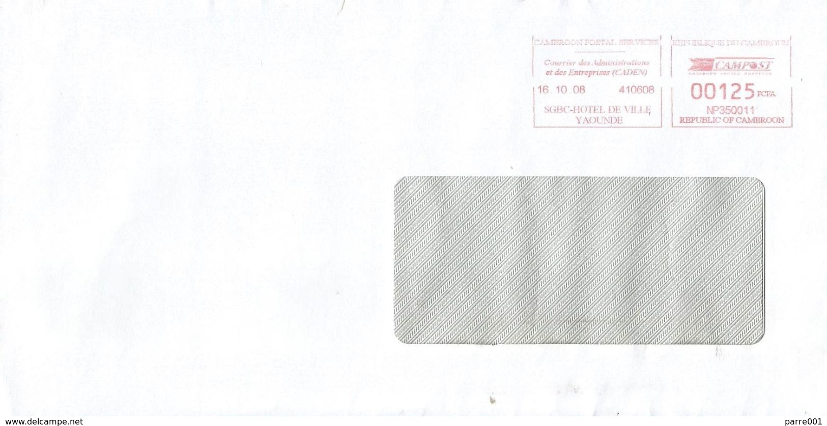 Cameroun Cameroon 2008 SGBC Bank Yaounde NP350011 Neopost Meter Franking Cover - Kameroen (1960-...)
