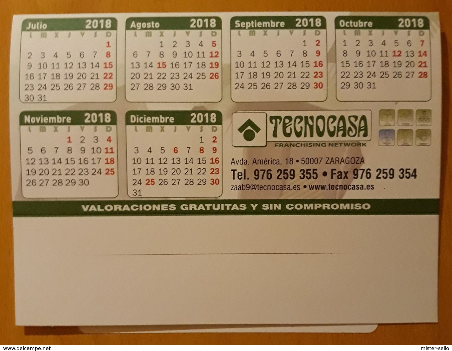 2018 CALENDARIO TAMAÑO MEDIANO. PUBLICIDAD TECNOCASA. - Tamaño Grande : 2001-...