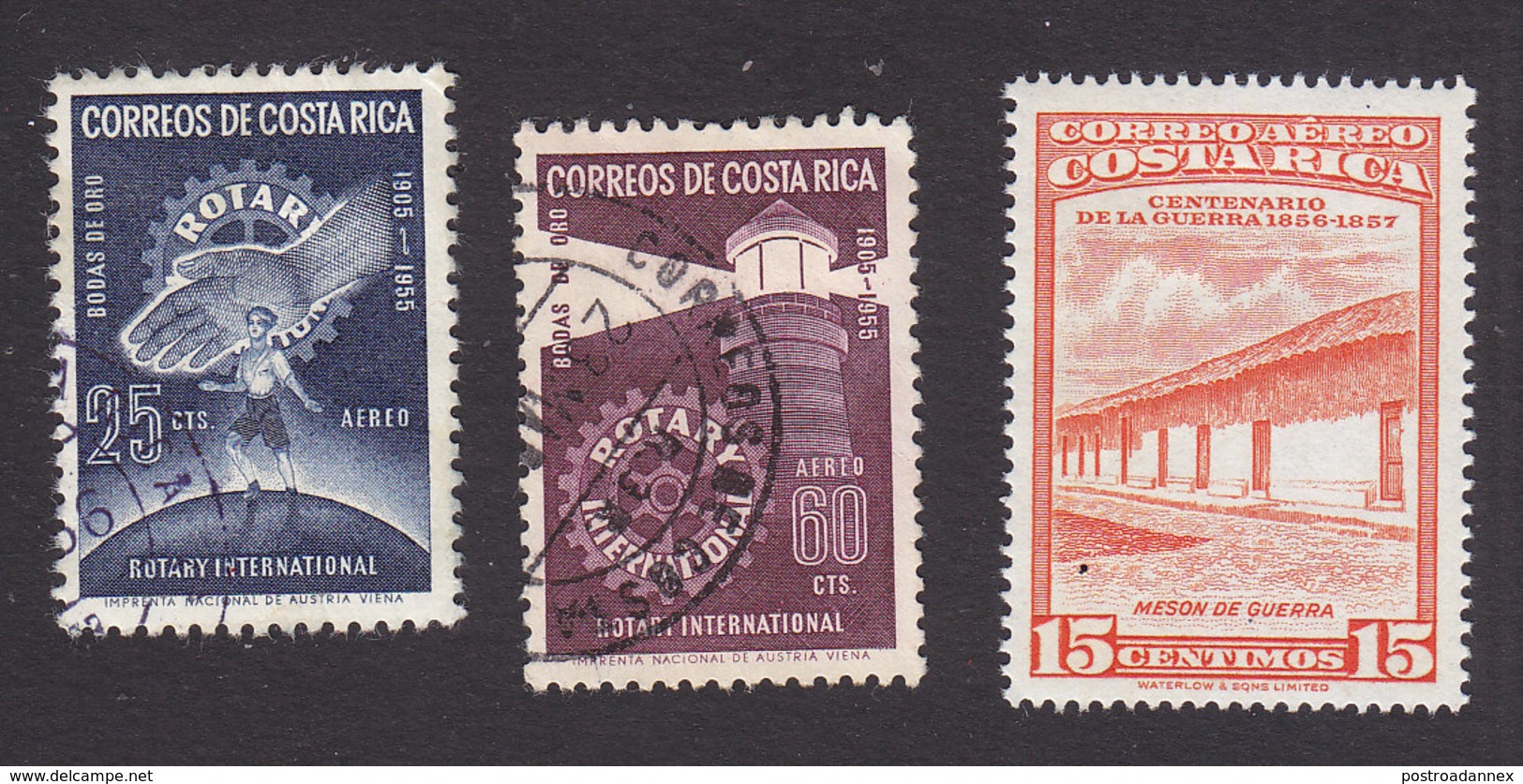 Costa Rica, Scott #C247, C250, C258, Used/Mint Hinged, Rotary Club, Inn, Issued 1956-57 - Costa Rica