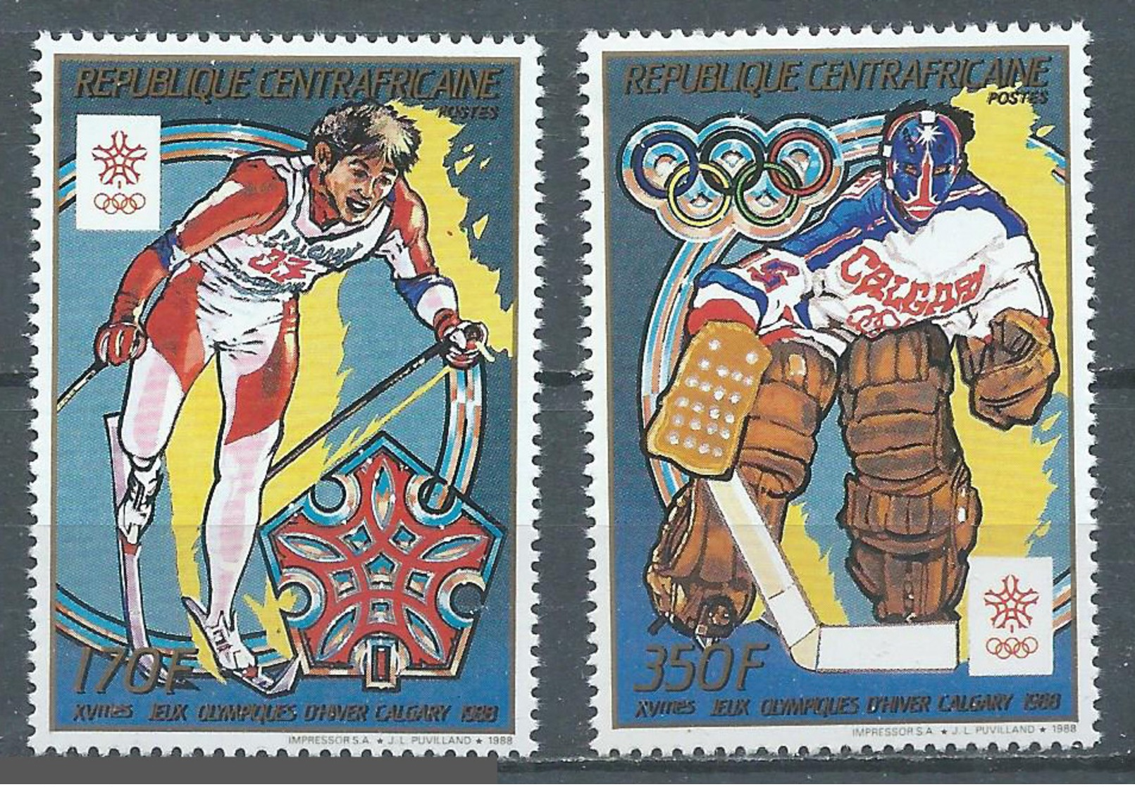 Centrafricaine Rép. YT N°795/796 Jeux Olympiques D'hiver Calgary 1988 Neuf ** - Repubblica Centroafricana