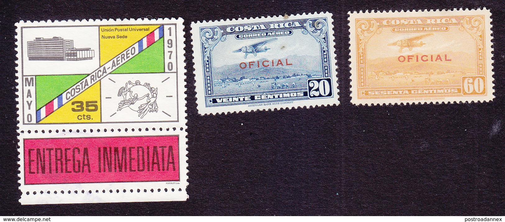 Costa Rica, Scott #CE1, CO4, CO8, Used/Mint Hinged, UPU, Plane Overprinted, Issued 1970, 1934 - Costa Rica