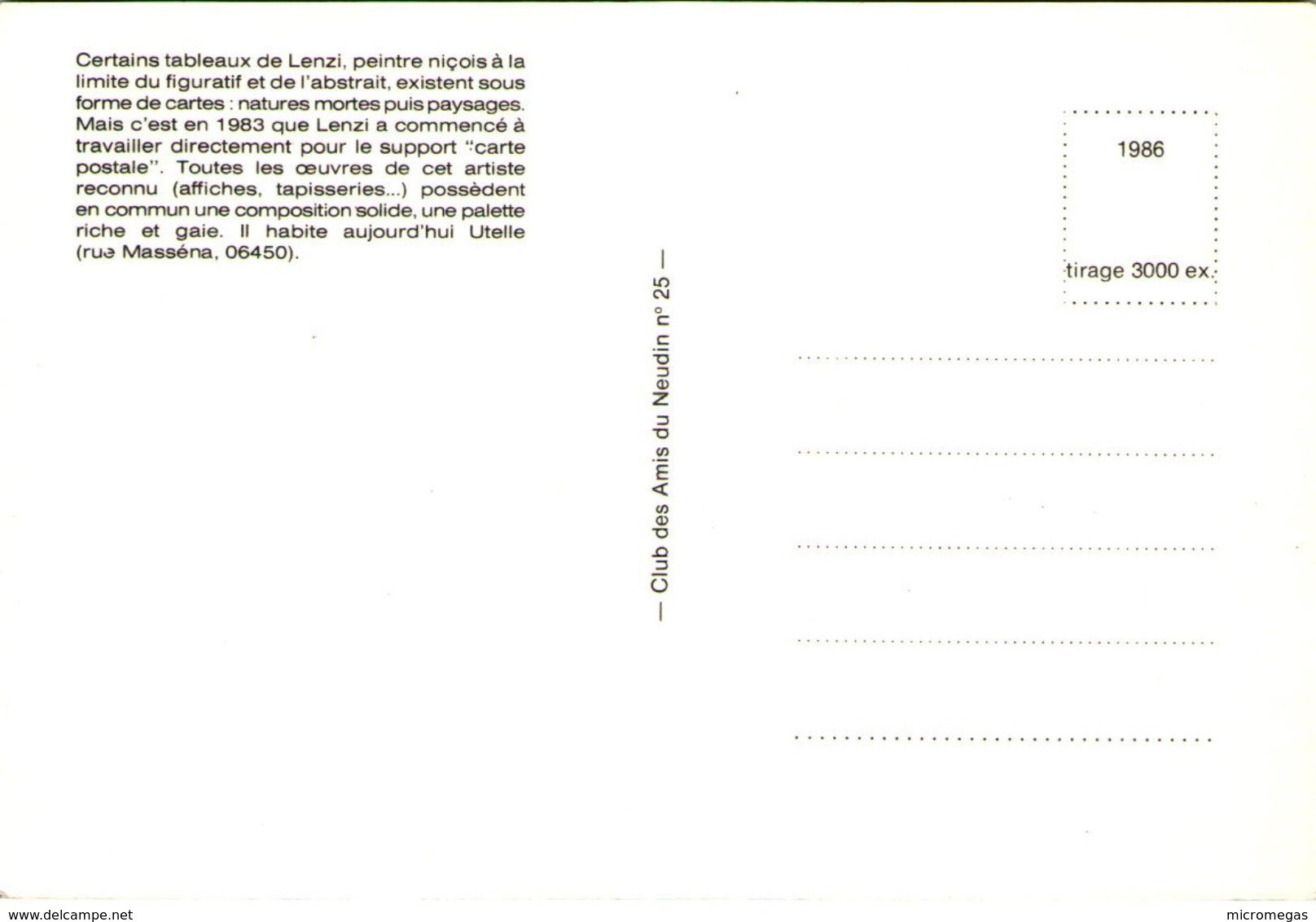 LENZI - Académie Internationale De La Carte Postale - 10 Ans - Lenzi
