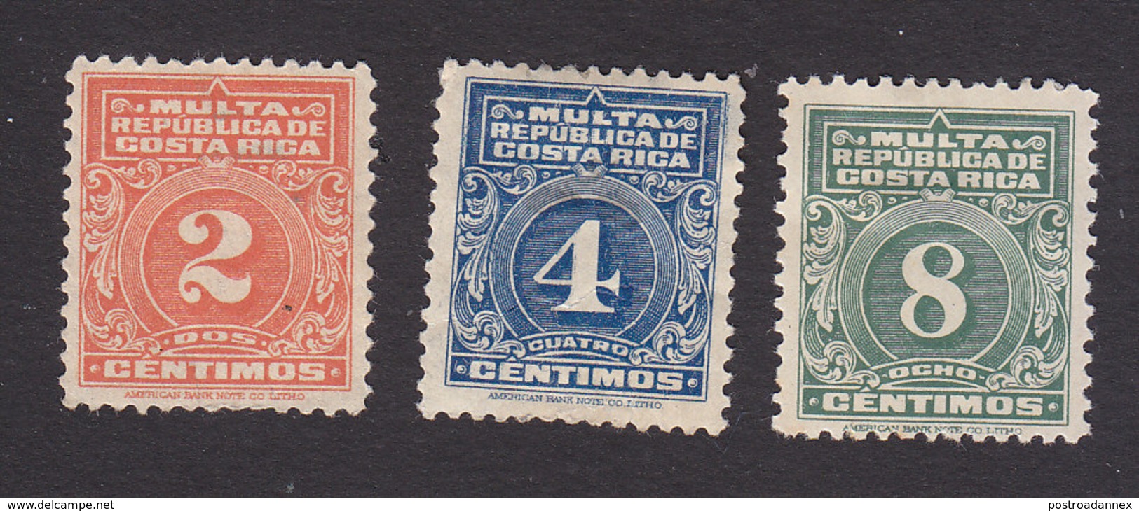 Costa Rica, Scott #J9-J11, Mint Hinged, Postage Due, Issued 1915 - Costa Rica